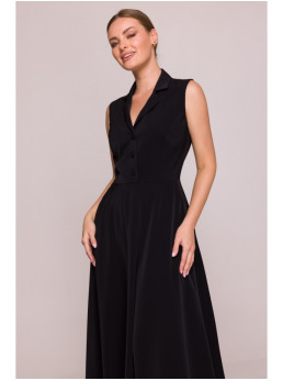 S409 Priglundanti ir platėjanti marškinių tipo suknelė - juoda