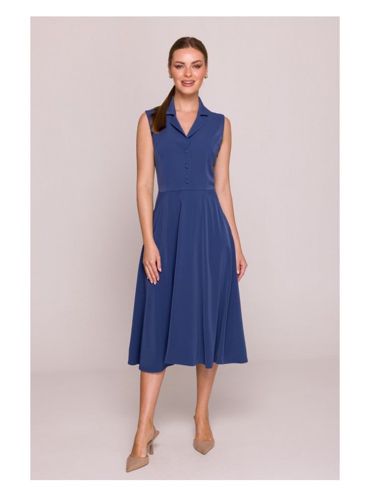 S409 Priglundanti ir platėjanti marškinių tipo suknelė - mėlyna