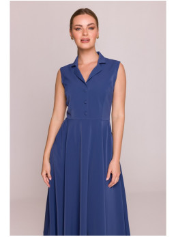 S409 Priglundanti ir platėjanti marškininė suknelė - mėlyna