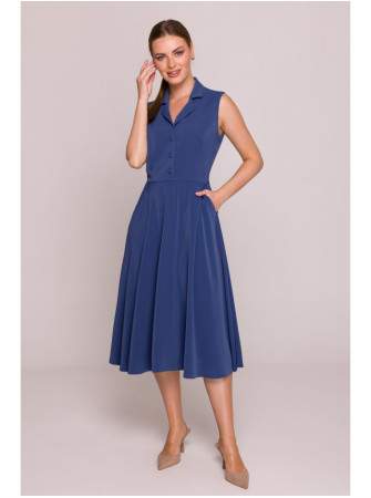 S409 Priglundanti ir platėjanti marškinių tipo suknelė - mėlyna