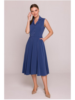 S409 Priglundanti ir platėjanti marškinių tipo suknelė - mėlyna