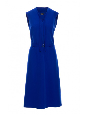 S410 A silueto suknelė su raišteliais ir V formos iškirpte - karališka mėlyna
