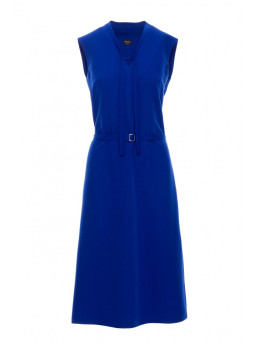 S410 A silueto suknelė su V formos iškirpte ir raišteliais - karališka mėlyna