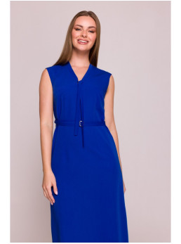 S410 A silueto suknelė su raišteliais ir V formos iškirpte - karališka mėlyna