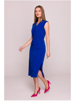 S410 A silueto suknelė su V formos iškirpte ir raišteliais - karališka mėlyna