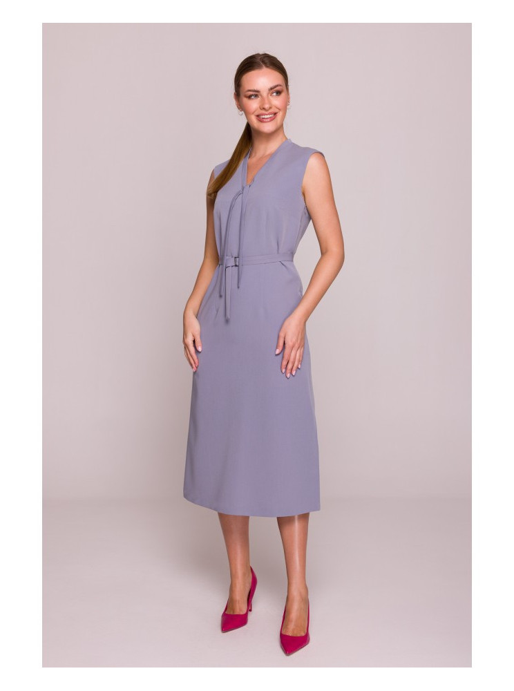 S410 A silueto suknelė su V formos iškirpte ir raišteliais - dove grey