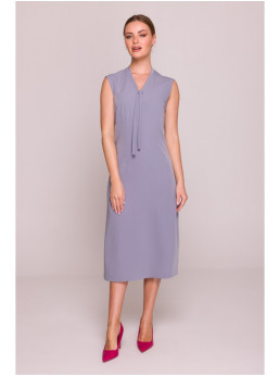 S410 A silueto suknelė su V formos iškirpte ir raišteliais - dove grey