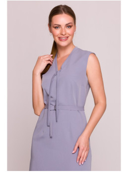 S410 A silueto suknelė su V formos iškirpte ir raišteliais - dove grey
