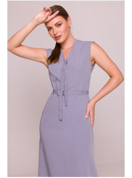 S410 A silueto suknelė su V formos iškirpte ir raišteliais - dove grey