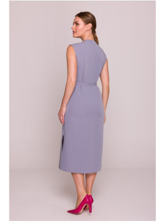 S410 A silueto suknelė su V formos iškirpte ir raišteliais - dove grey