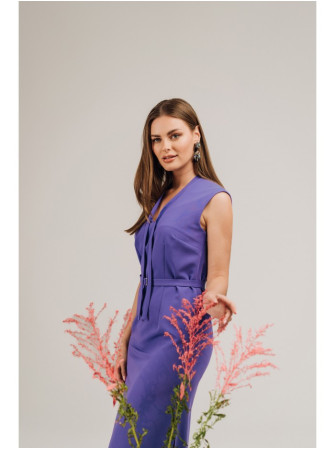 S410 A silueto suknelė su V formos iškirpte ir raišteliais - violetinė