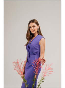 S410 A silueto suknelė su V formos iškirpte ir raišteliais - violetinė