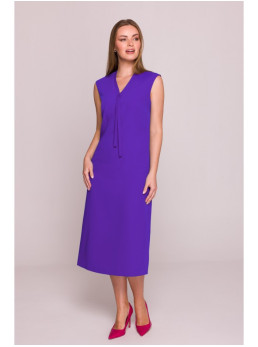 S410 A silueto suknelė su V formos iškirpte ir raišteliais - violetinė