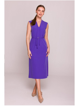 S410 A silueto suknelė su V formos iškirpte ir raišteliais - violetinė