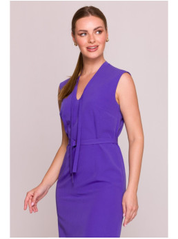 S410 A silueto suknelė su V formos iškirpte ir raišteliais - violetinė