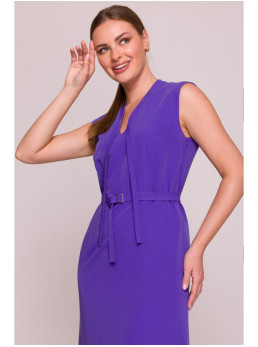 S410 A silueto suknelė su V formos iškirpte ir raišteliais - violetinė