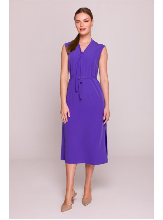 S410 A silueto suknelė su V formos iškirpte ir raišteliais - violetinė