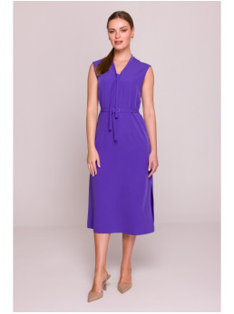 S410 A silueto suknelė su V formos iškirpte ir raišteliais - violetinė