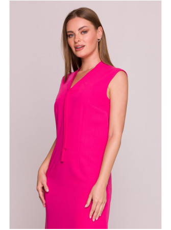 S410 A silueto suknelė su V formos iškirpte ir raišteliais - rožinė