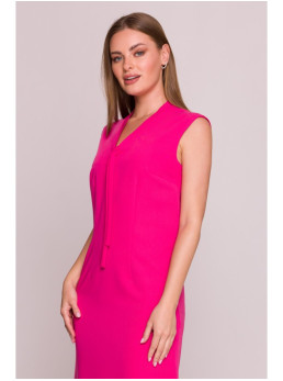 S410 A silueto suknelė su V formos iškirpte ir raišteliais - rožinė