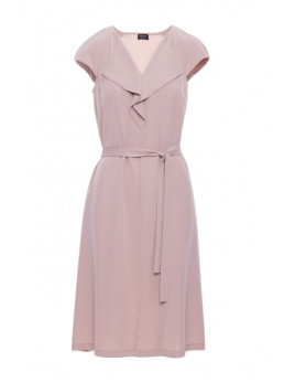 S411 Besiūlė suknelė su raukiniu prie kaklo - smėlio