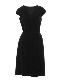 S411 Berankovė suknelė su raukiniu prie kaklo - juoda