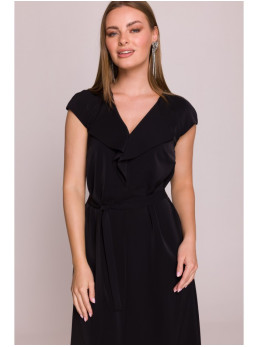 S411 Berankovė suknelė su raukiniu prie kaklo - juoda
