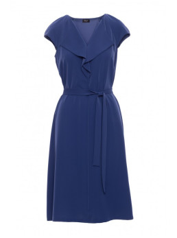 S411 Besiūlė suknelė su raukiniu prie kaklo - mėlyna