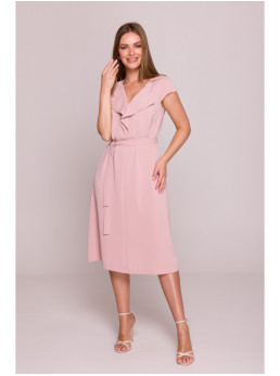 S411 Besi rankovių suknelė su raukiniu - pudros