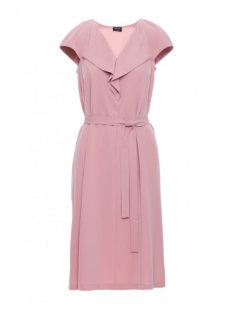 S411 Besiūlė suknelė su raukiniu prie kaklo - pudros