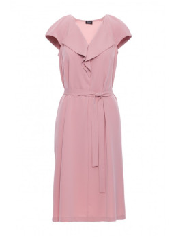 S411 Besi rankovių suknelė su raukiniu - pudros