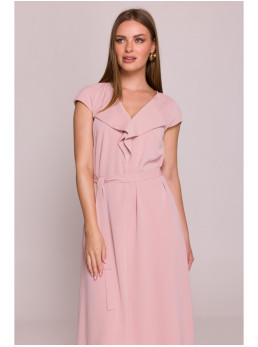 S411 Besi rankovių suknelė su raukiniu - pudros