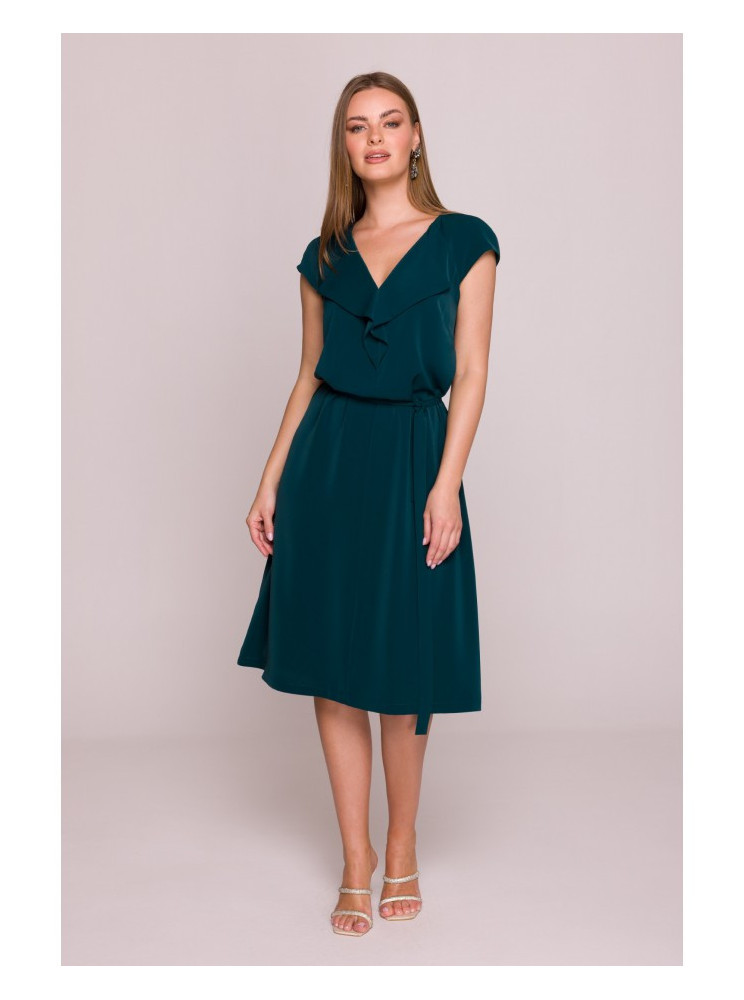 S411 Žaisminga suknelė be rankovių su raukiniu - žalia