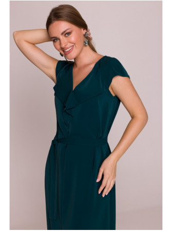 S411 Žaisminga suknelė be rankovių su raukiniu - žalia