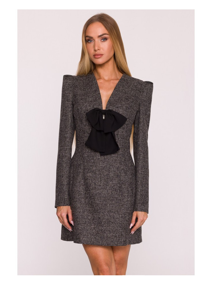 M869 Tvido suknelė V formos iškirpte - juoda