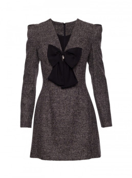 M869 Tvido suknelė V formos iškirpte - juoda