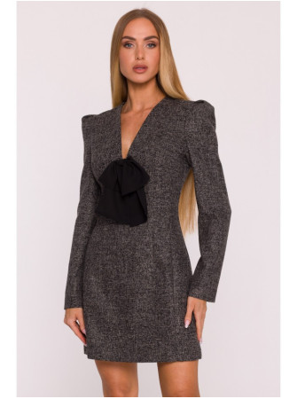 M869 Tvido suknelė V formos iškirpte - juoda