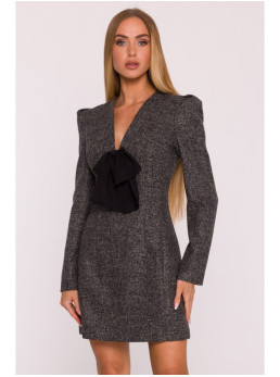 M869 Tvido suknelė V formos iškirpte - juoda