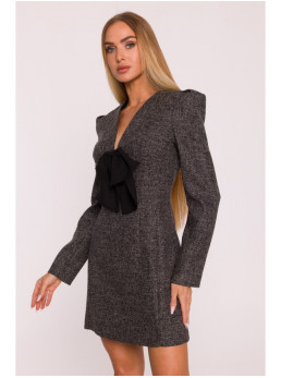 M869 Tvido suknelė V formos iškirpte - juoda