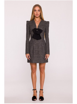 M869 Tvido suknelė V formos iškirpte - juoda