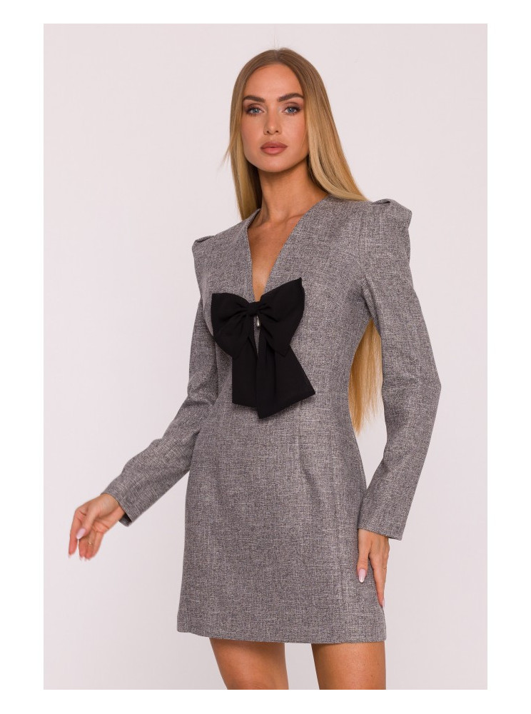 M869 Tvido suknelė V formos iškirpte - grafito