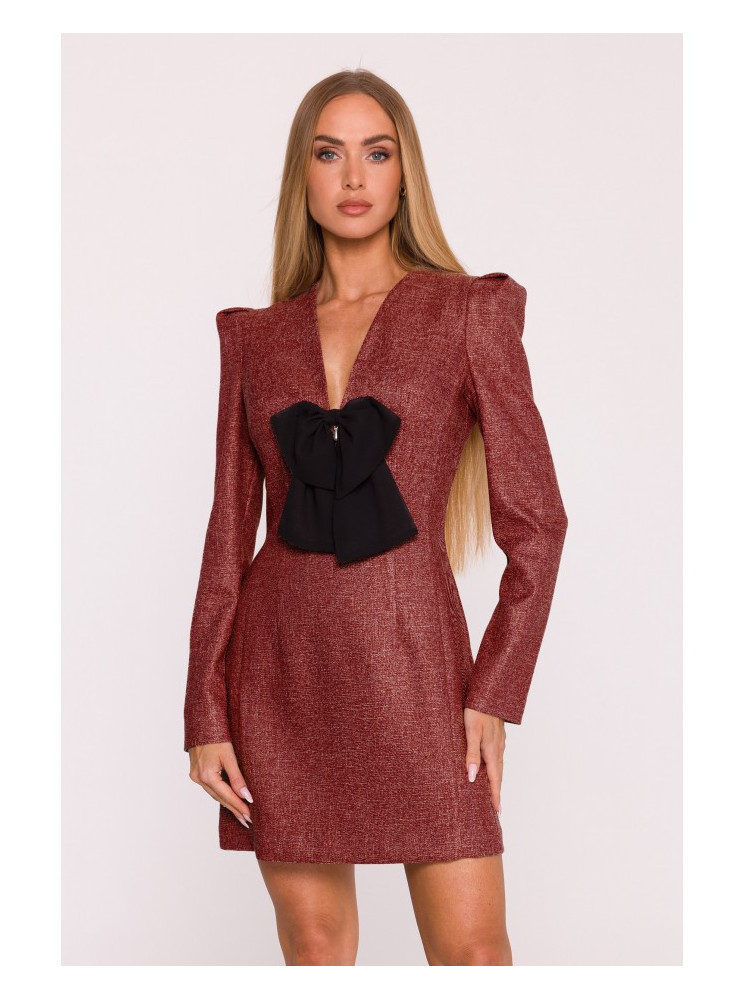 M869 Tvido suknelė V formos iškirpte - kaštoninė