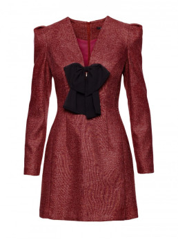 M869 Tvido suknelė V formos iškirpte - kaštoninė