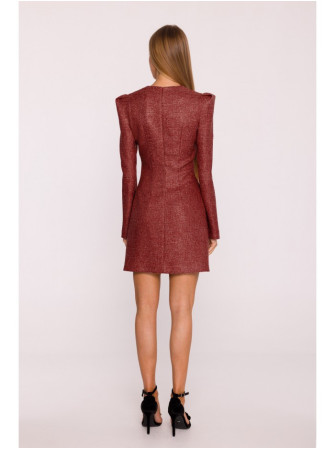 M869 Tvido suknelė V formos iškirpte - kaštoninė