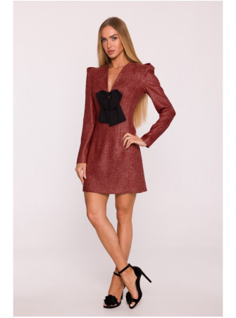 M869 Tvido suknelė V formos iškirpte - kaštoninė