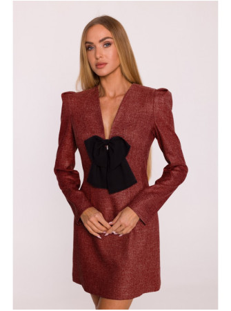 M869 Tvido suknelė V formos iškirpte - kaštoninė