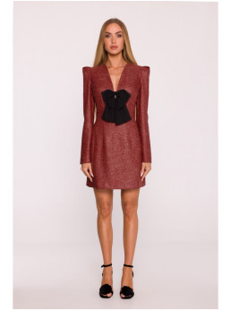 M869 Tvido suknelė V formos iškirpte - kaštoninė