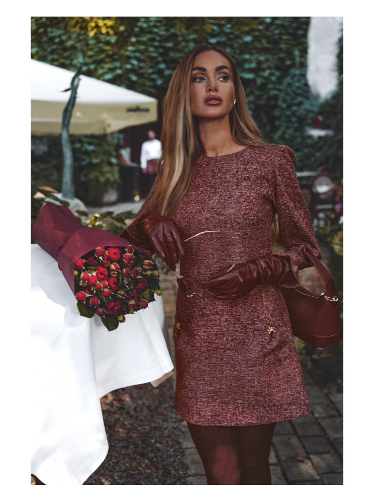 M870 Tvido mini suknelė - kaštoninė