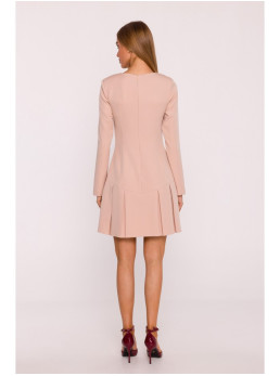 M872 Smėlio spalvos suknelė su atvirkštinėmis klostėmis - smėlio