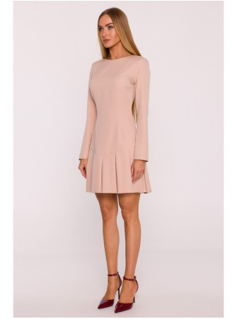 M872 Smėlio spalvos suknelė su atvirkštinėmis klostėmis - smėlio